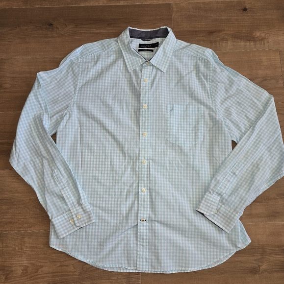Nautica Men's Turquoise and White Checkered Shirt - Picture 1 of 7
